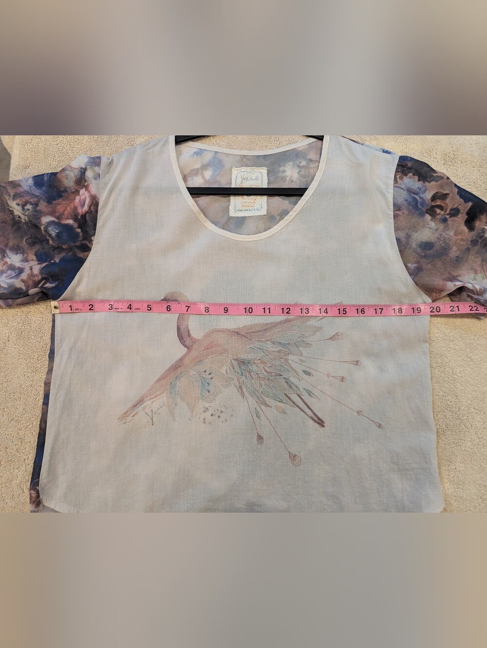 $10 Vestibull Artisan Size S "Crane in Flight" Mixed Media Top EUC - New Pics! - Picture 4 of 5